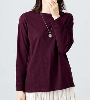 BELLUNA（ベルーナ）の「綿１００％大人顔サマ見え裾タックデザインプルオーバー（カットソー）」｜ワイン