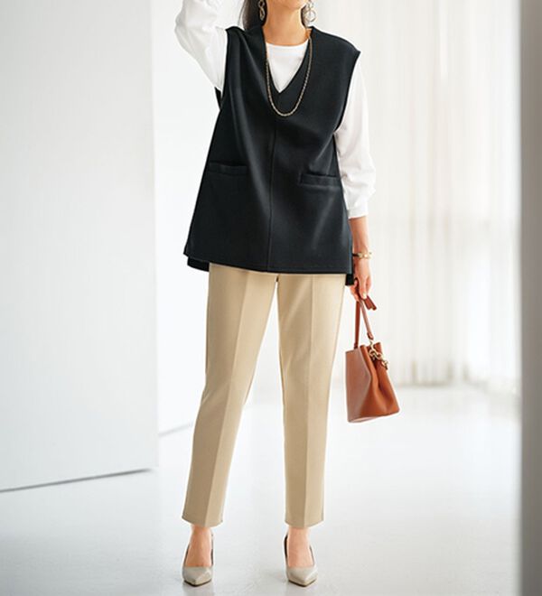 BELLUNA（ベルーナ）の「裏起毛ジョーゼット素材テーパードパンツ（テーパードパンツ）」｜詳細画像