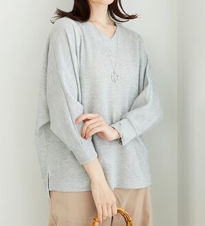 BELLUNA（ベルーナ）の「【2点セット】ネックレス付ラメ調ドルマンプルオーバー（カットソー）」｜杢グレー