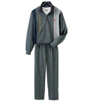 「カルビア　お買得！毎日活躍デザインホームスーツ（メンズルームウェア）」｜ミディアムグレー(ハーフジップ)