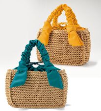 BELLUNA（ベルーナ）の「シャーリング持ち手雑材バッグ（ハンドバッグ）」