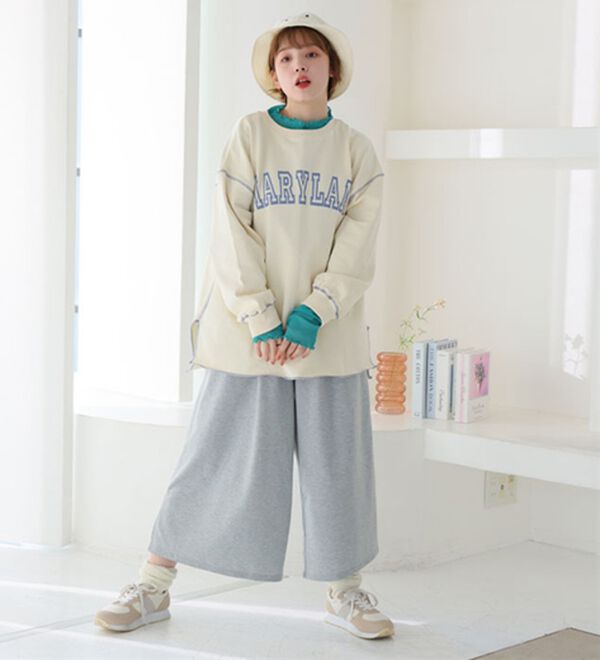 A HAPPY MARILYN（アハッピーマリリン）の「【Ｌ～８Ｌ】選べる身長別＆デザイン　ゆるっと楽ちん　ミニ裏毛　フレアスカート＆ワイドパンツ（ワイドパンツ・ガウチョ）」｜詳細画像