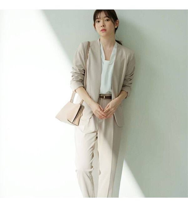 GeeRA（ジーラ）の「【ジャケット+パンツ】洗濯機で洗えるのびのび！ストレッチカットソーセットアップスーツ（パンツスーツ）」｜詳細画像