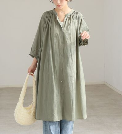 A HAPPY MARILYN（アハッピーマリリン）の「【Ｌ～６Ｌ】【選べる袖丈】【風通るプレミアム】綿・楊柳シャツチュニック（チュニック）」