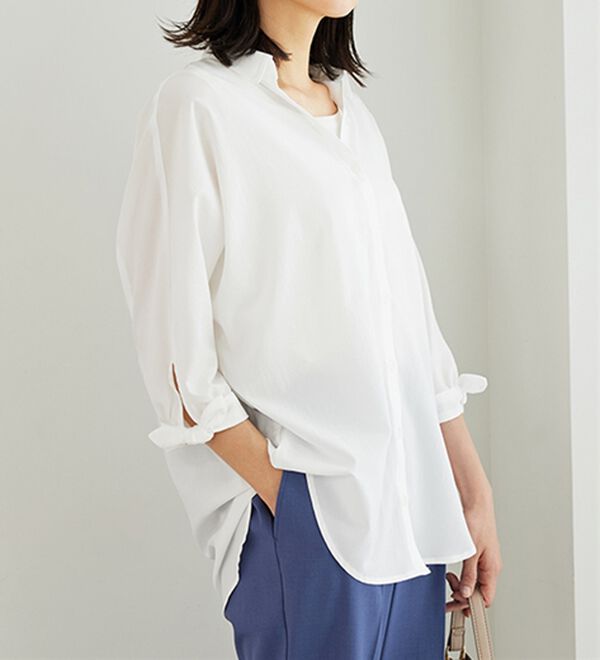 BELLUNA（ベルーナ）の「イージーケア！袖リボンシャツチュニック（チュニック）」｜オフ白