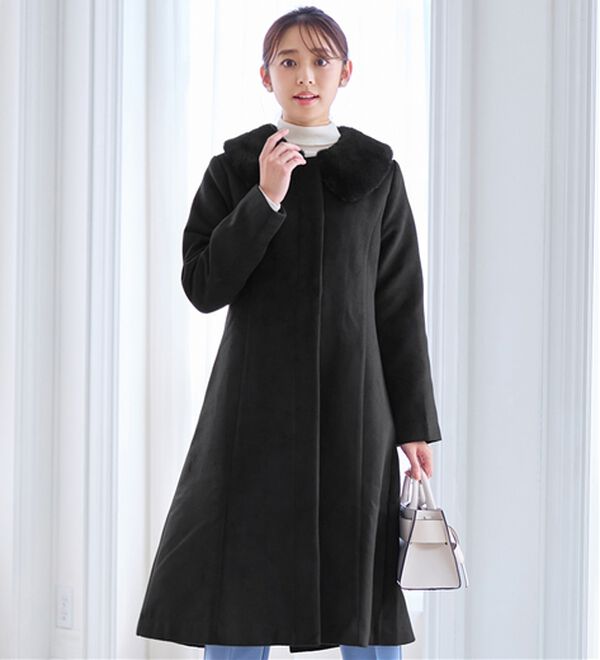 alotta（アロッタ）の「美人シルエットファー付ノーカラーコート【美人百花掲載】（ロングコート）」｜詳細画像