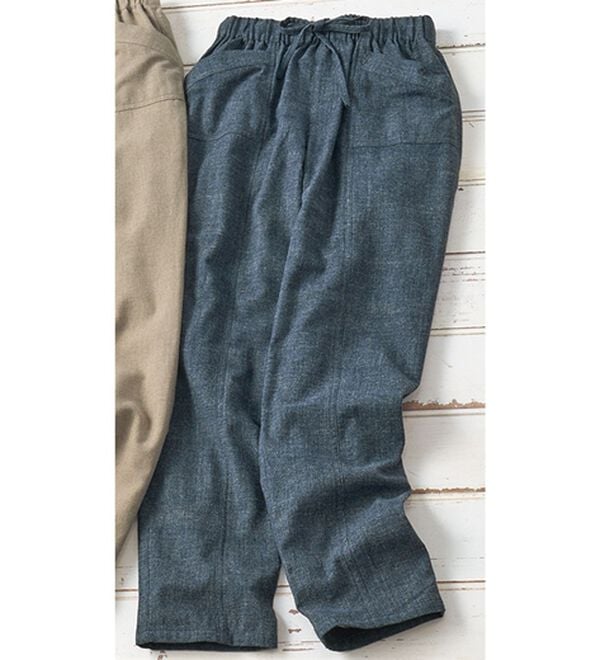 BELLUNA（ベルーナ）の「綿１００％やわらかゆるパンツ（フルレングスパンツ）」｜杢インディゴ