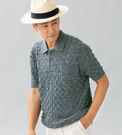 「＜ヘリンボーンクラブ＞日本製市松模様ポロシャツ（メンズポロシャツ）」