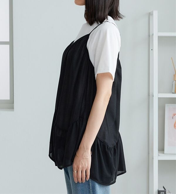 BELLUNA（ベルーナ）の「【2点セット】変形ギャザーデザインキャミアンサンブル（アンサンブル）」｜詳細画像