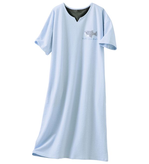 LAVIENNE（ラヴィエンヌ）の「＜遠赤外線ウェア＞ゆるスイミーサッカーワンピース（パジャマ・ルームウェア）」｜詳細画像