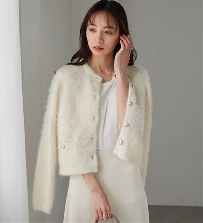 RANAN（ラナン）の「ゴールド調ボタンラメシャギーカーディガン（ニットカーディガン）」