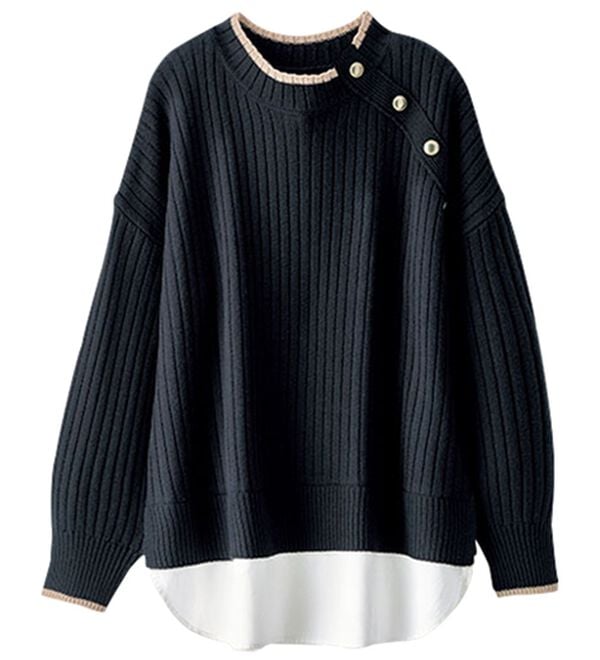 BELLUNA（ベルーナ）の「金ボタン使い重ね着風ニットチュニック（チュニック）」｜詳細画像