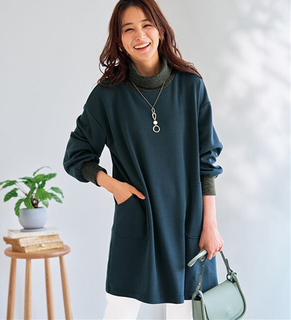 BELLUNA（ベルーナ）の「オフタートルネック配色リブ切替チュニック（チュニック）」｜詳細画像