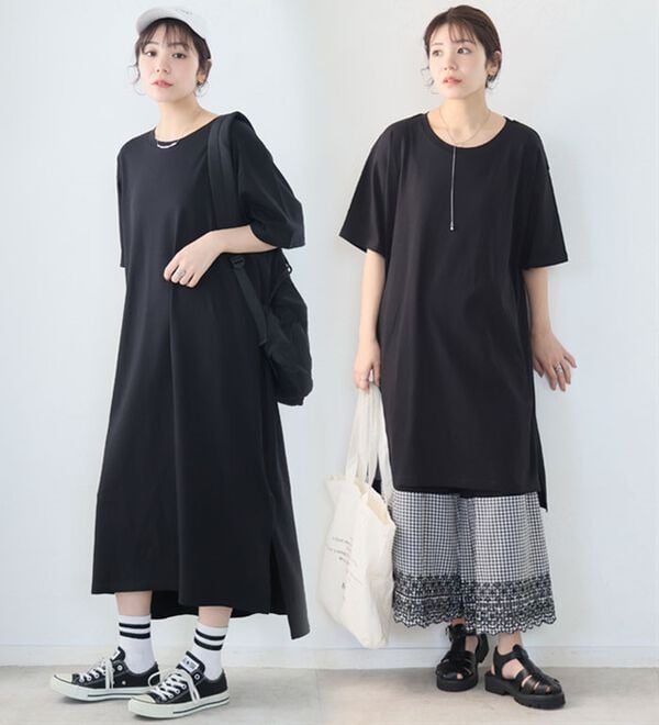 A HAPPY MARILYN（アハッピーマリリン）の「【Ｌ～１０Ｌ】選べる２丈！綿１００％ストンと楽ちん！着心地さらりゆるＴワンピース＆チュニック（チュニック）」｜詳細画像