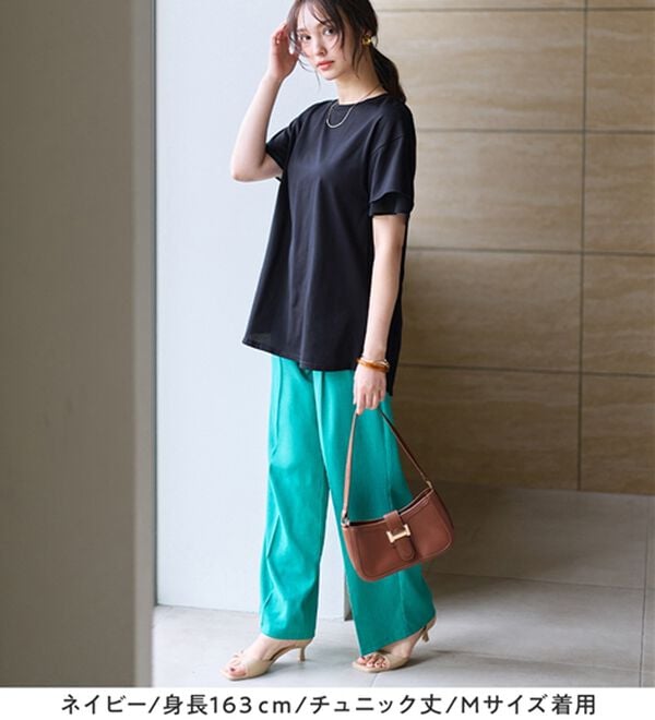 alotta（アロッタ）の「【接触冷感】＜丈が選べる＞袖口シフォンＴシャツ／チュニック（カットソー）」｜詳細画像