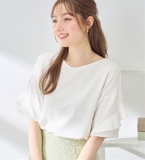 alotta（アロッタ）の「【４つの機能付】ひんやりフリル袖ブラウスＴシャツ（ブラウス）」｜オフホワイト