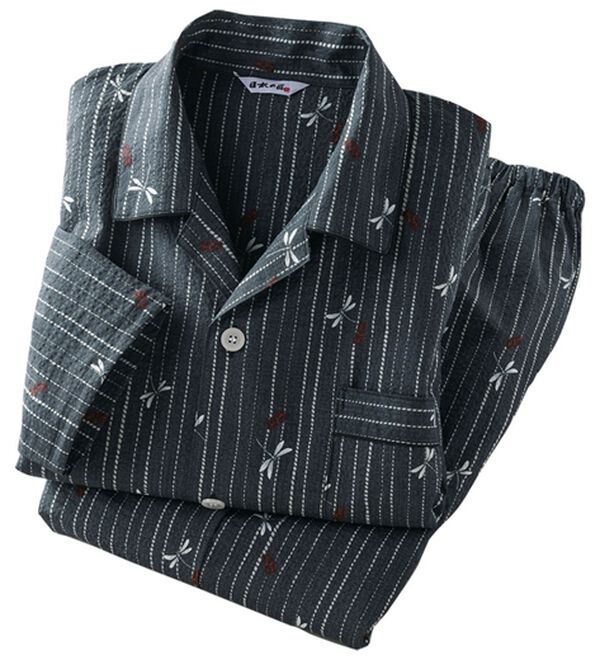 「日本製綿１００％和柄リップルパジャマ（メンズルームウェア）」｜チャコールグレー