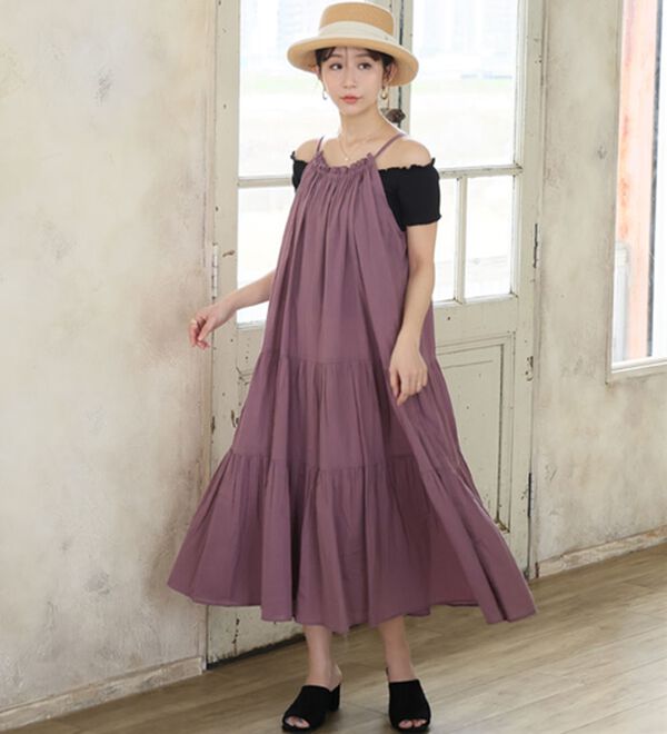 A HAPPY MARILYN（アハッピーマリリン）の「【Ｌ～６Ｌ】【風通るプレミアム】ティアード切替キャミワンピース（ロングワンピース）」｜詳細画像