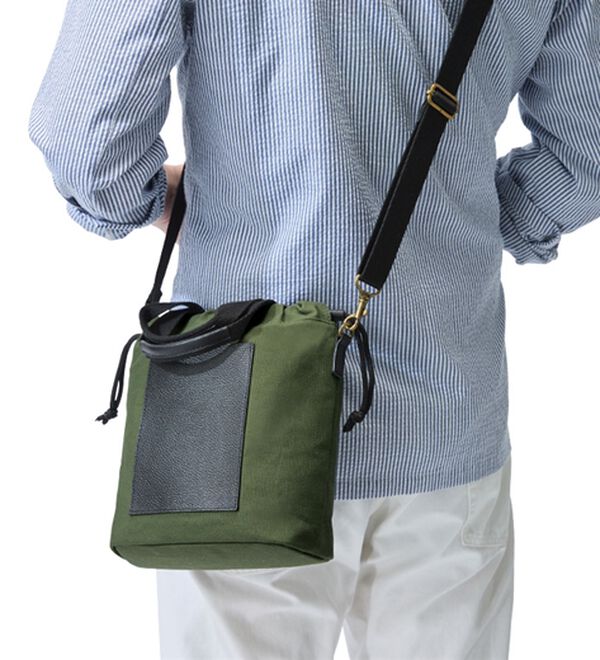 「＜富士金梅＞帆布&times;スコッチガードレザー巾着（メンズトートバッグ）」｜詳細画像