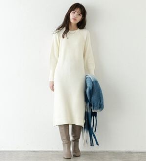 Pierrot（ピエロ）の「【Pierrot限定サイズ】パフスリーブロングニットワンピース（ニットワンピース）」｜アイボリー