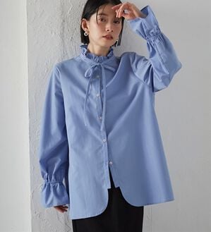 RANAN（ラナン）の「プチフリルリボン付きブラウス（ブラウス）」｜サックス