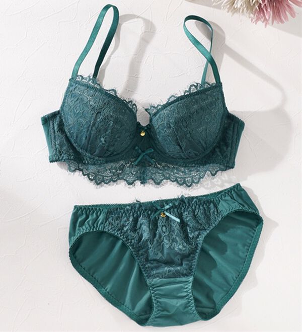 YU'NOW（ユナウ）の「to meeブラ＆ショーツ（ブラジャー＆ショーツセット）」｜グリーンアンダーレース