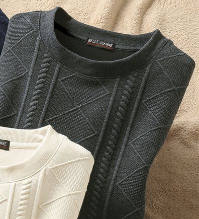 「ケーブル柄ジャカードトレーナー（メンズトレーナー）」