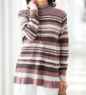 BELLUNA（ベルーナ）の「ボーダー柄ふくれジャカードセーター（ニット・セーター）」｜ピンク系