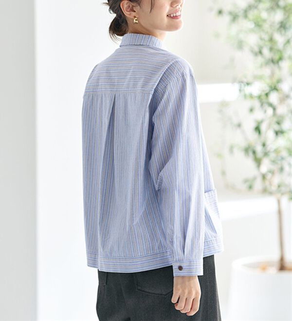 BELLUNA（ベルーナ）の「ワイドパンツに合わせる綿素材ストライプブラウス（ブラウス）」｜詳細画像