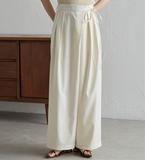 RANAN（ラナン）の「麻調2タックラップリボンパンツ（フルレングスパンツ）」｜アイボリー