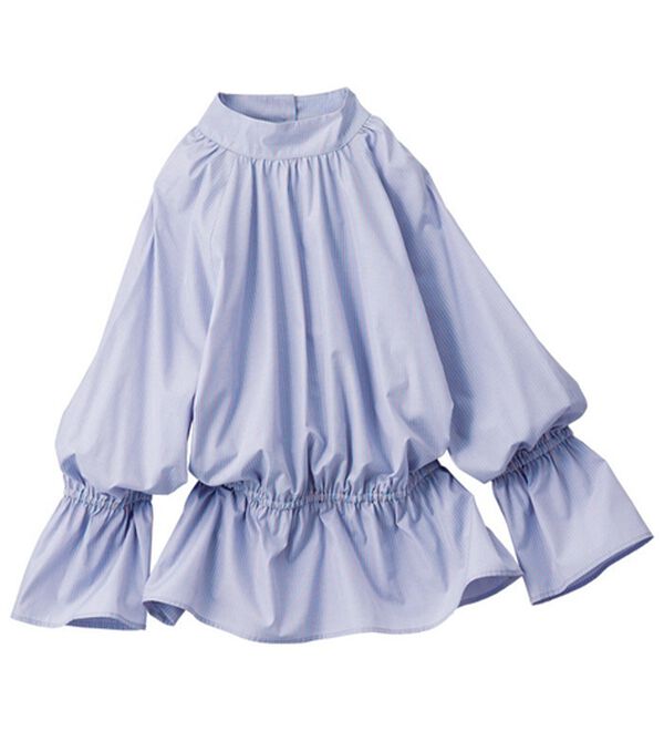 VINNO（ヴィノ）の「ハイネックシャーリングストライプブラウス（ブラウス）」｜詳細画像