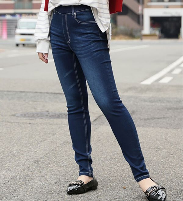 A HAPPY MARILYN（アハッピーマリリン）の「【Ｍ～８Ｌ】【選べる丈】魔法の美ライン ストレッチ スキニー デニムパンツ（スリム・スキニーパンツ）」｜加工有／インディゴ