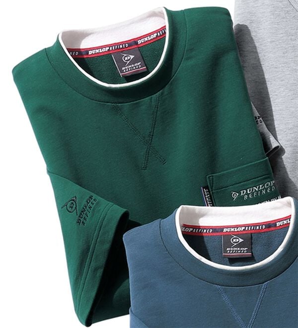 「＜ダンロップ・リファインド＞ゆったり７分袖ライトトレーナー（メンズトレーナー）」｜グリーン