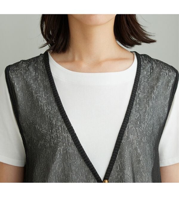 BELLUNA（ベルーナ）の「【2点セット】シアーストライプ素材ジレアンサンブル（アンサンブル）」｜詳細画像