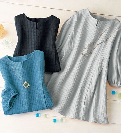 ルフラン（ルフラン）の「【３色組】【ヒヤロン】ストライプジャカードチュニック（チュニック）」