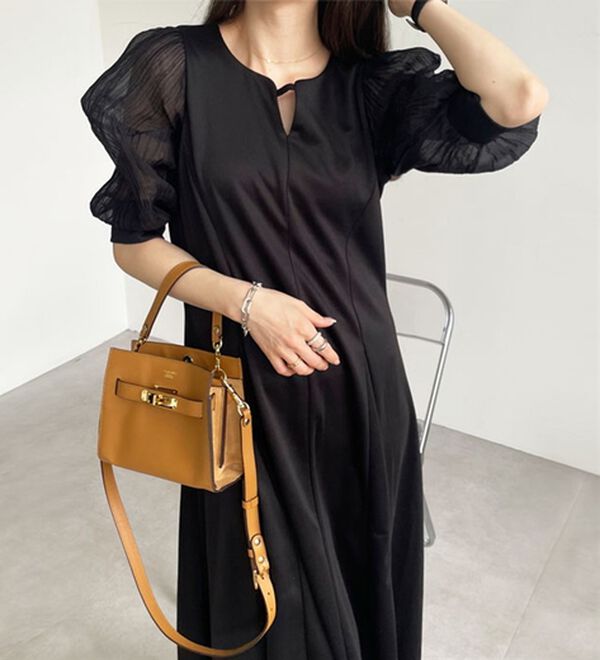 GeeRA（ジーラ）の「袖楊柳シアー美ラインワンピース（カットソーワンピース）」｜詳細画像