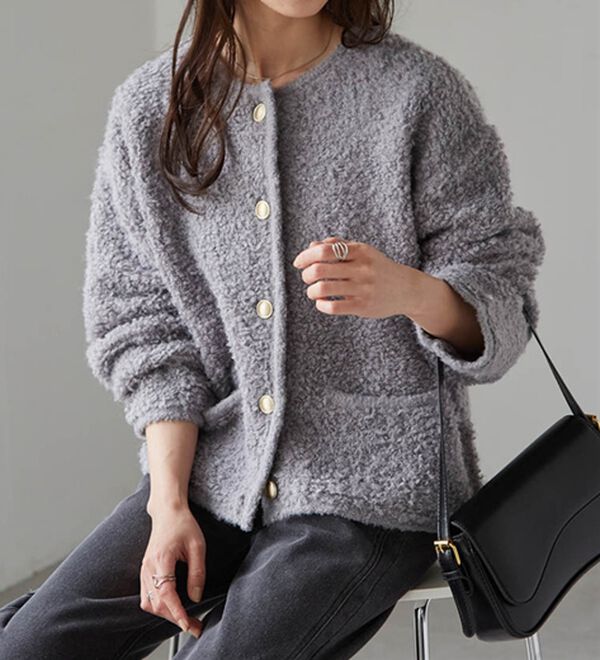 RANAN（ラナン）の「ゴールド調ボタンループ編みニットジャケット（ニットカーディガン）」｜詳細画像