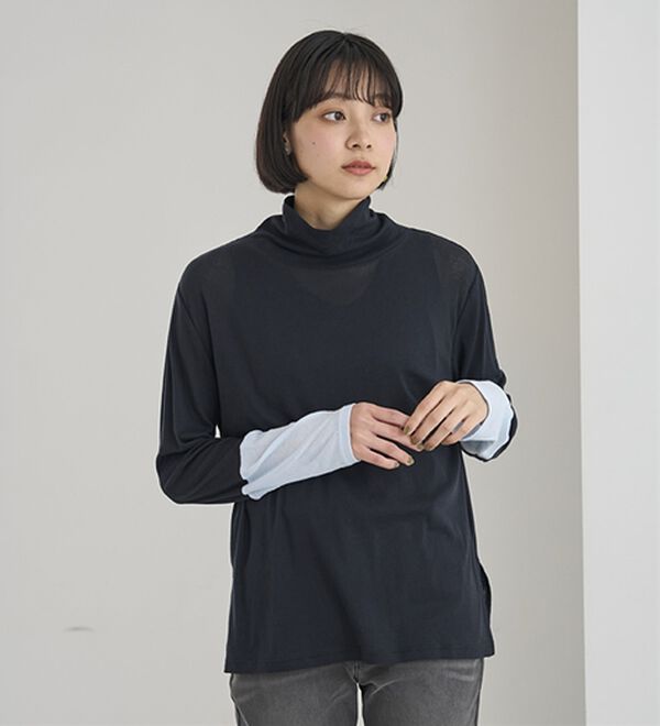 BELLUNA（ベルーナ）の「綿１００％配色シアープルオーバー（カットソー）」｜詳細画像