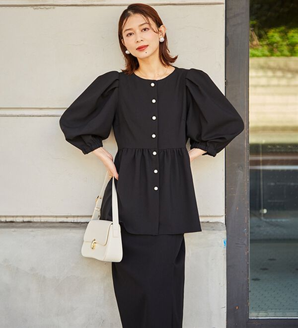 RANAN 新定番スーツシリーズ】洗える！パールボタンペプラムブラウス