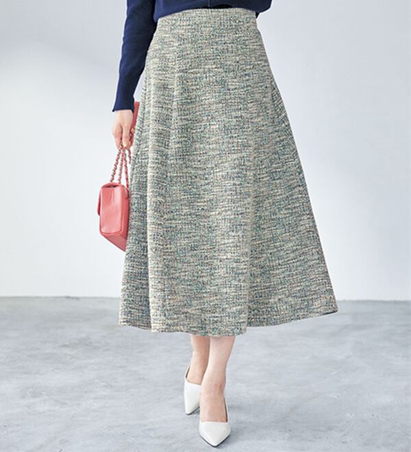 VINNO（ヴィノ）の「ツイードフレアースカート（ロングスカート）」｜ブルー系