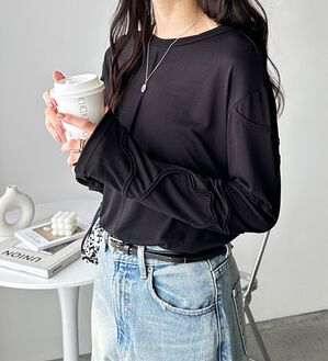 GeeRA（ジーラ）の「コード刺繍スラブシアーカットソー（カットソー）」｜ブラック