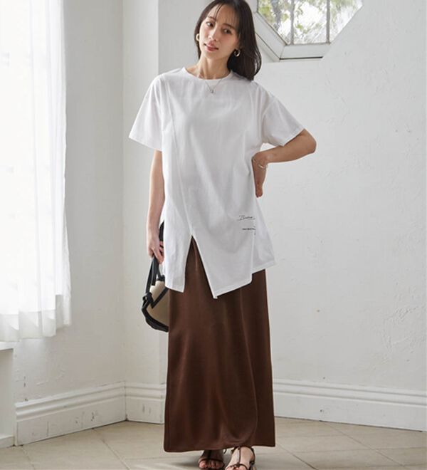 RANAN（ラナン）の「【ひんやり】ロゴプリントチュニックTシャツ（Tシャツ）」｜詳細画像