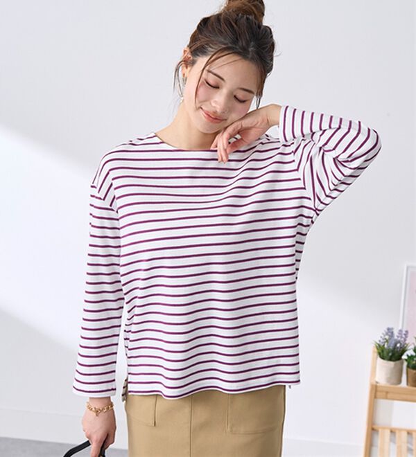 BELLUNA（ベルーナ）の「 ＜＆ｃｏｃｏｃｈｉ＞ハピネスコットン１００％ボーダープルオーバー（カットソー）」｜詳細画像