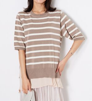 BELLUNA（ベルーナ）の「【2点セット】バックスリットボーダーニットアンサンブル（ニット・セーター）」｜モカ/オフ白