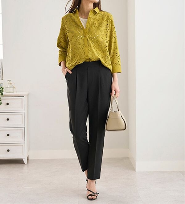 BELLUNA（ベルーナ）の「ヒンヤリ爽快！麻調ビンテージテーパードパンツ（テーパードパンツ）」｜詳細画像