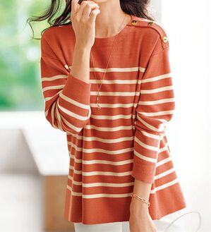 BELLUNA（ベルーナ）の「肩ボタン使いボーダーニットプルオーバー（ニット・セーター）」｜詳細画像