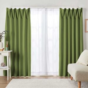 iellio（イエリオ）の「１・２級遮光＆断熱保温＆ＵＶ見えにくいレース付カーテンセット＜４枚組・遮光１級・洗える・無地・レースカーテン・新生活＞（ドレープカーテン）」｜グリーン（Ｌｕｎｅ）