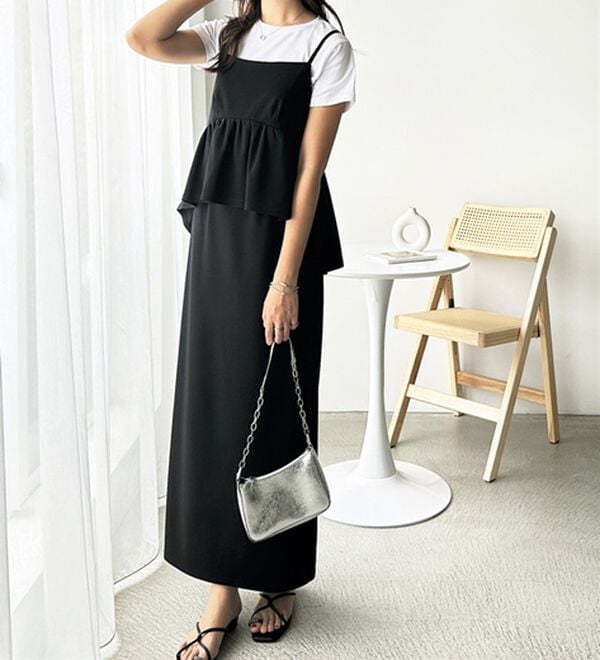 GeeRA（ジーラ）の「楽ちん！ペプラムキャミワンピース（カットソーワンピース）」｜詳細画像