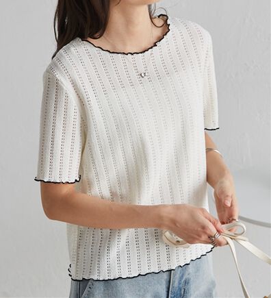 RANAN（ラナン）の「透かし柄メロー配色Ｔシャツ（カットソー）」