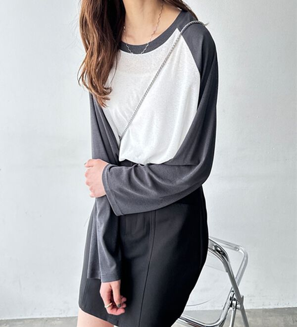 GeeRA（ジーラ）の「ラグラン切替配色スラブシアーカットソー（カットソー）」｜詳細画像